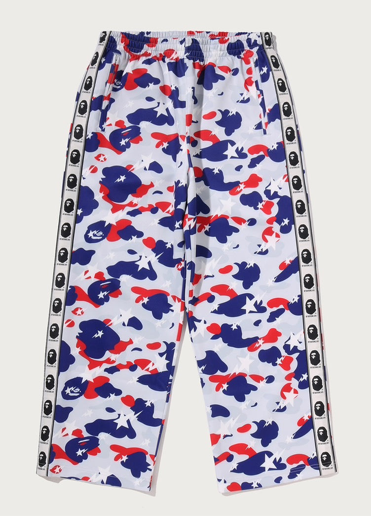 A BATHING APE STA STRIKE CAMO LOOSE FIT TRACK PANTS