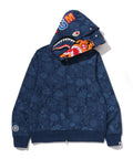 A BATHING APE JAPANESE INDIGO ART CAMO DOUBLE TIGER SHARK FULL ZIP HOODIE