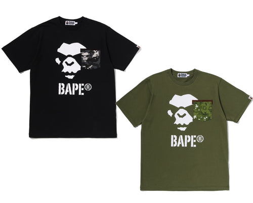 A BATHING APE MULTI PIXEL CAMO MAD APE FACE POCKET TEE