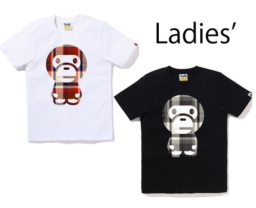 A BATHING APE Ladies' BAPE CHECK BIG BABY MILO TEE