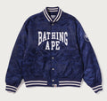 A BATHING APE SOLID CAMO NYLON JACQUARD VARSITY JACKET