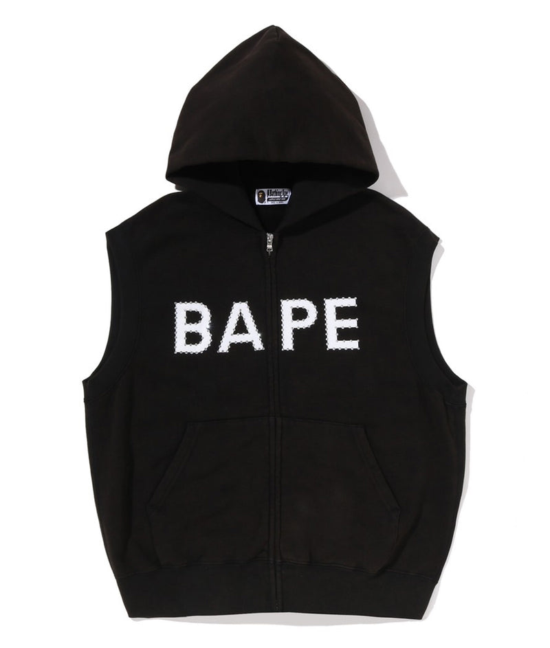 A BATHING APE HEAVY WASHED RHINESTONE SLEEVELESS RELAXED FIT ZIP HOODIE