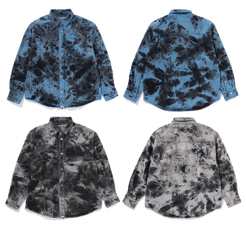 A BATHING APE DESTORYED BLEACH BATHING APE LOGO L/S SHIRT