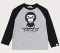 A BATHING APE BAPE KIDS BABY MILO SKULL RAGLAN LS TEE