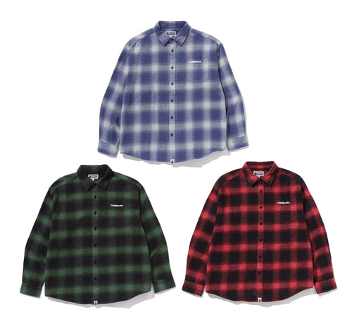 A BATHING APE A BATHING APE LOGO OMBRE CHECK FLANNEL L/S SHIRT
