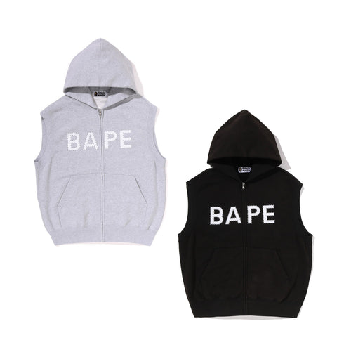 A BATHING APE HEAVY WASHED RHINESTONE SLEEVELESS RELAXED FIT ZIP HOODIE