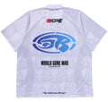 A BATHING APE FLAME PATTERN OVERALL PRINT HALF ZIP RELAXED FIT POLO SHIRT