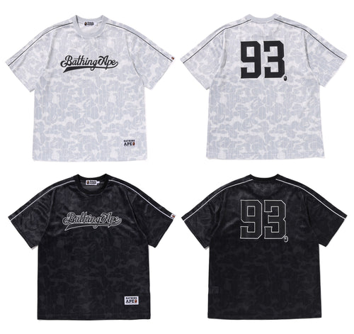 A BATHING APE CAMO STRIPE BASEBALL LOGO RELAXED FIT TEE