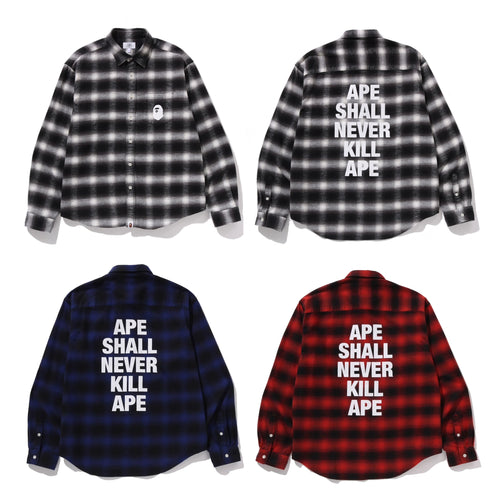 A BATHING APE BLOCK CHECK RELAXED FIT SHIRT