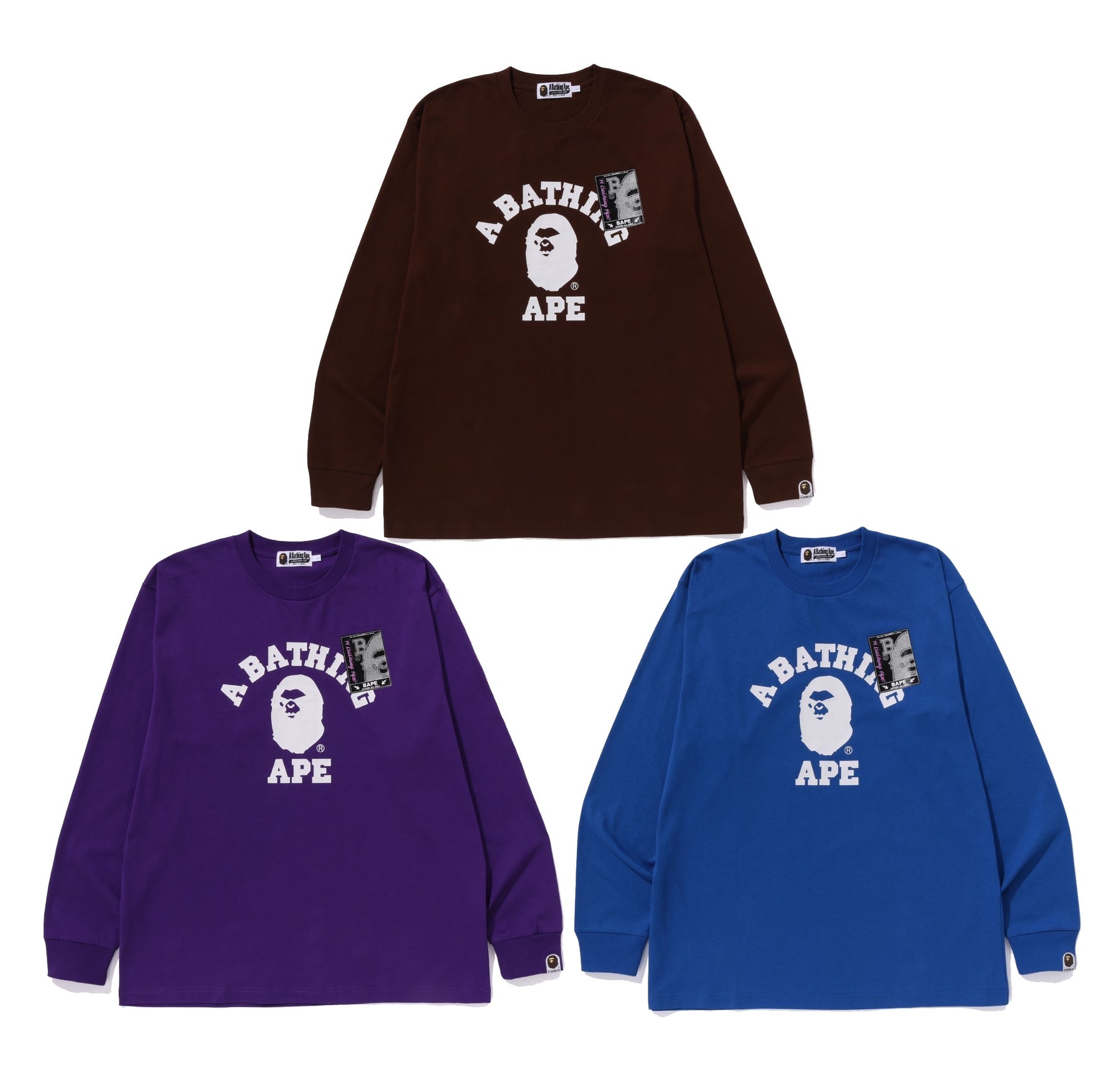 A BATHING APE MAD FACE COLLEGE L/S TEE ( RELAXED FIT )