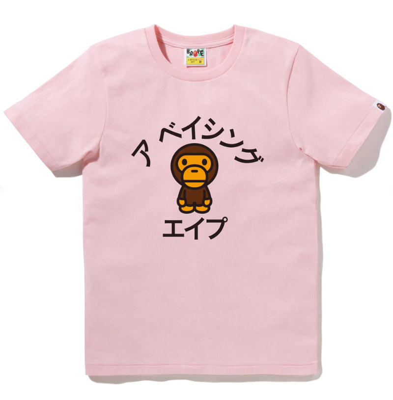 A BATHING APE Ladies' BABY MILO KATAKANA COLLEGE TEE