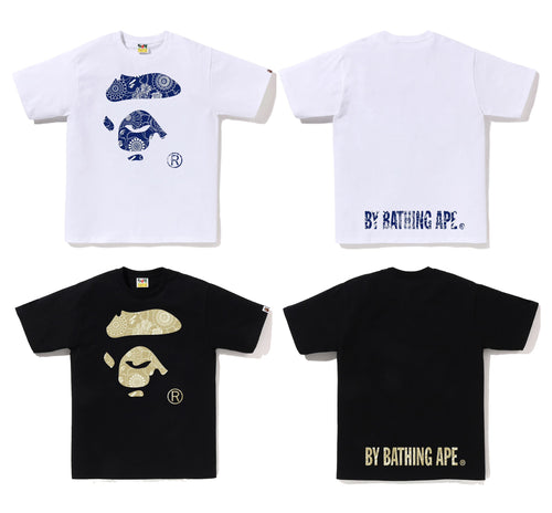 A BATHING APE JAPANESE INDIGO ART CAMO APE FACE TEE