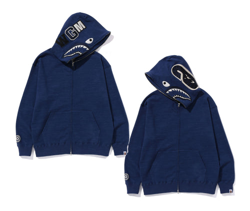 A BATHING APE INDIGO SHARK FULL ZIP HOODIE