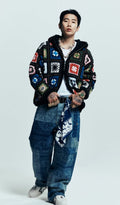 A BATHING APE MULTI LOGO CROCHET SHARK EWLAXED FIT HOODIE