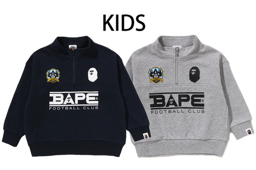 A BATHING APE BAPE KIDS BAPE EMBROIDERY PATCH RELAXED FIT HALF ZIP SWEATSHIRT