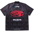 A BATHING APE FLAME PATTERN OVERALL PRINT HALF ZIP RELAXED FIT POLO SHIRT