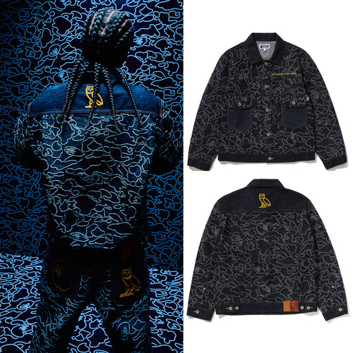 A BATHING APE BAPE x OVO NEON 1ST CAMO JACQUARD DENIM JACKET