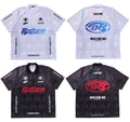 A BATHING APE FLAME PATTERN OVERALL PRINT HALF ZIP RELAXED FIT POLO SHIRT