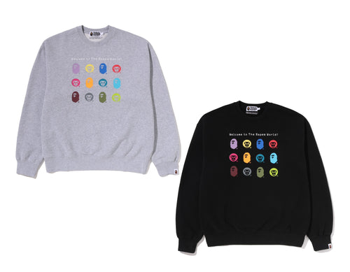 A BATHING APE HEAVY WASHED MULTI LOGO RELAXED FIT CREWNECK SWEAT SHIRT