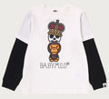 A BATHING APE BAPE KIDS BABY MILO SKULL LAYERED SLEEVES LS TEE