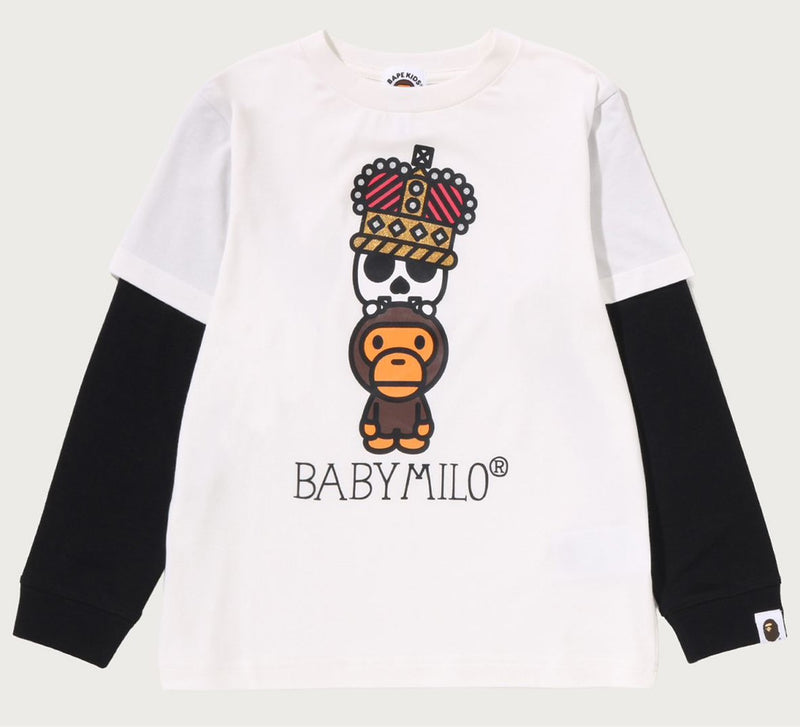 A BATHING APE BAPE KIDS BABY MILO SKULL LAYERED SLEEVES LS TEE