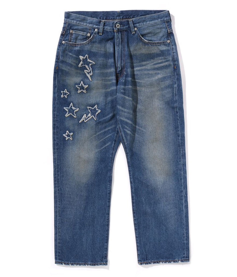 A BATHING APE STA PATCH WORK LOOSE FIT DENIM PANTS