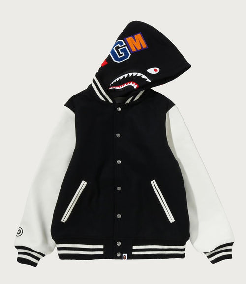 A BATHING APE DETACHABLE SHARK HOODIE VARSITY JACKET