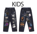 A BATHING APE BAPE KIDS BAPE EMBLEM DENIM PRINT SWEAT PANTS