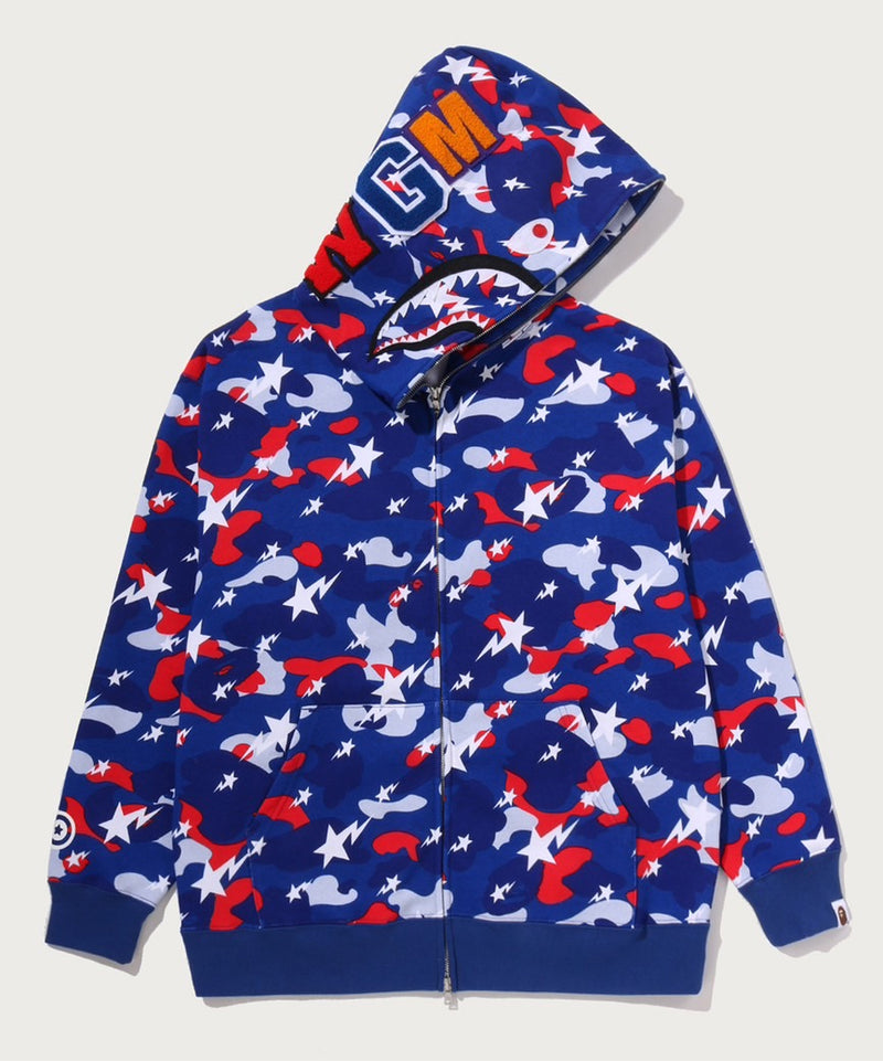 A BATHING APE STA STRIKE CAMO SHARK RELAXED FIT FULL ZIP HOODIE