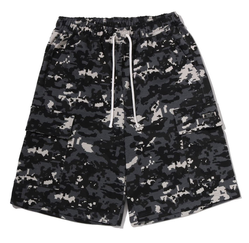 A BATHING APE MULTI PIXEL CAMO BAPE STA LOGO CARGO RELAXED FIT SWEAT SHORTS