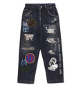 A BATHING APE BAPE KIDS BAPE EMBLEM DENIM PRINT SWEAT PANTS