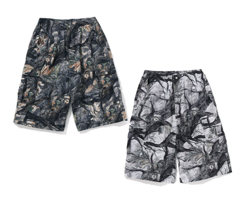 A BATHING APE TREE EDGE CAMO CARGO SHORTS