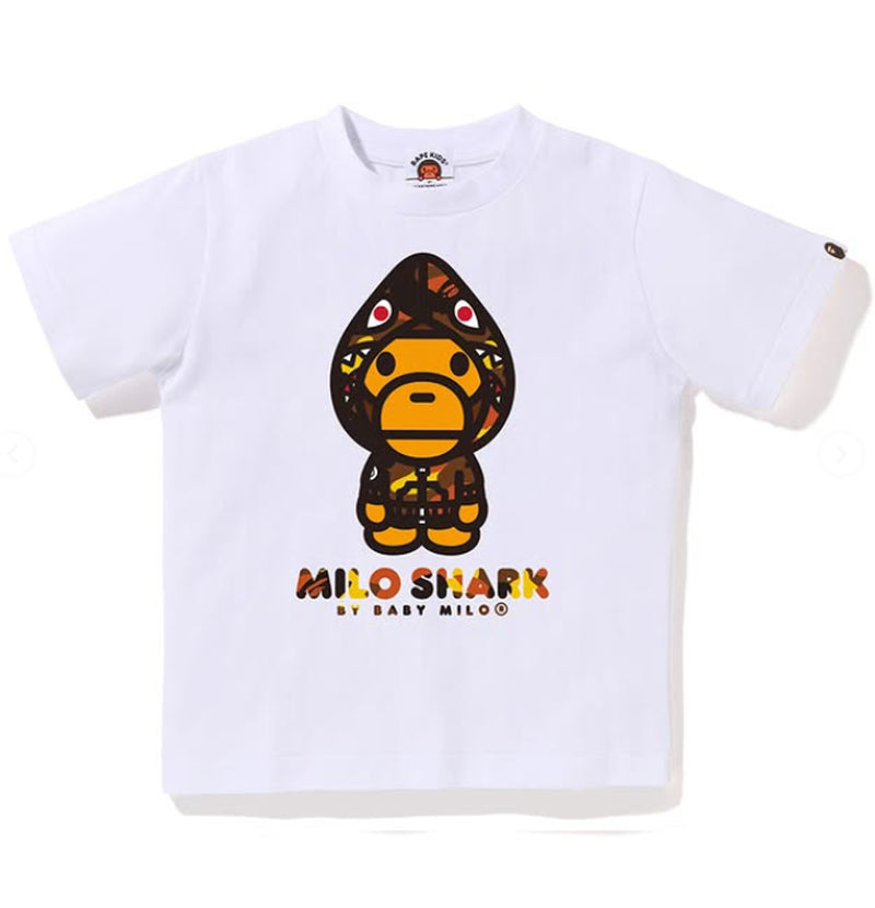 A BATHING APE BAPE KIDS 1ST CAMO MILO SHARK TEE