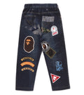 A BATHING APE BAPE KIDS BAPE EMBLEM DENIM PRINT SWEAT PANTS