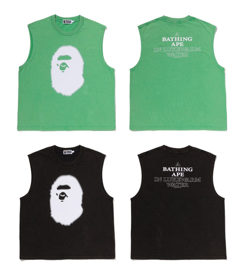 A BATHING APE HEAVY WASH APE HEAD CROPPED FIT TANK TOP