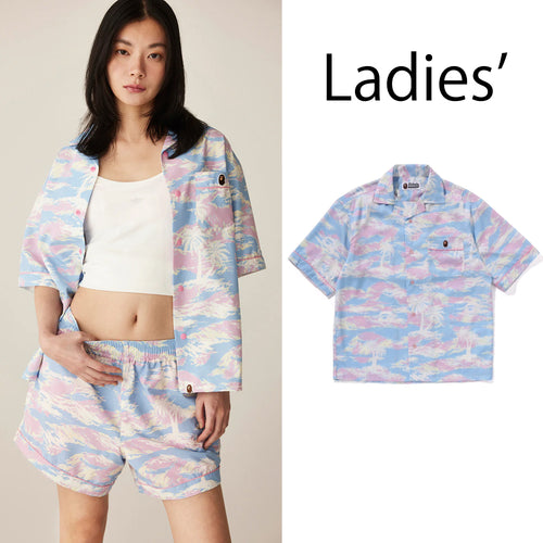 A BATHING APE Ladies' PALM TREE CAMO OPEN CPLLAR SHIRT