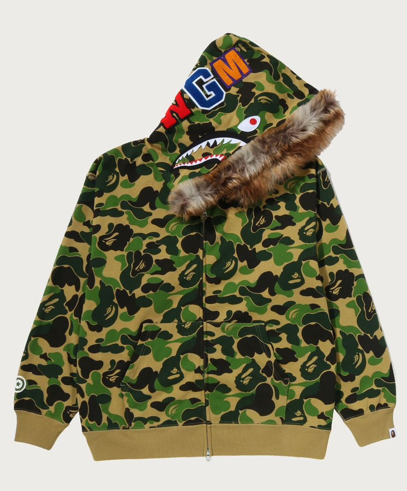 A BATHING APE ABC CAMO FUR HOOD SHARK RELAXED FIT FULL ZIP HOODIE
