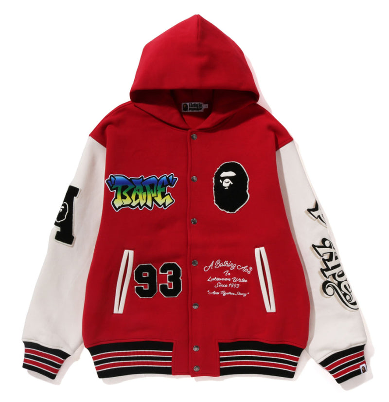 A BATHING APE LUX SPORT BADGES OVERSIZED HOODIE SWEAT VARSITY JACKET