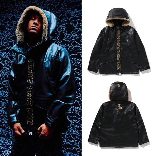 A BATHING APE BAPE x OVO SYNTHETIC WASHABLE LEATHER SNOWBOARD JACKET