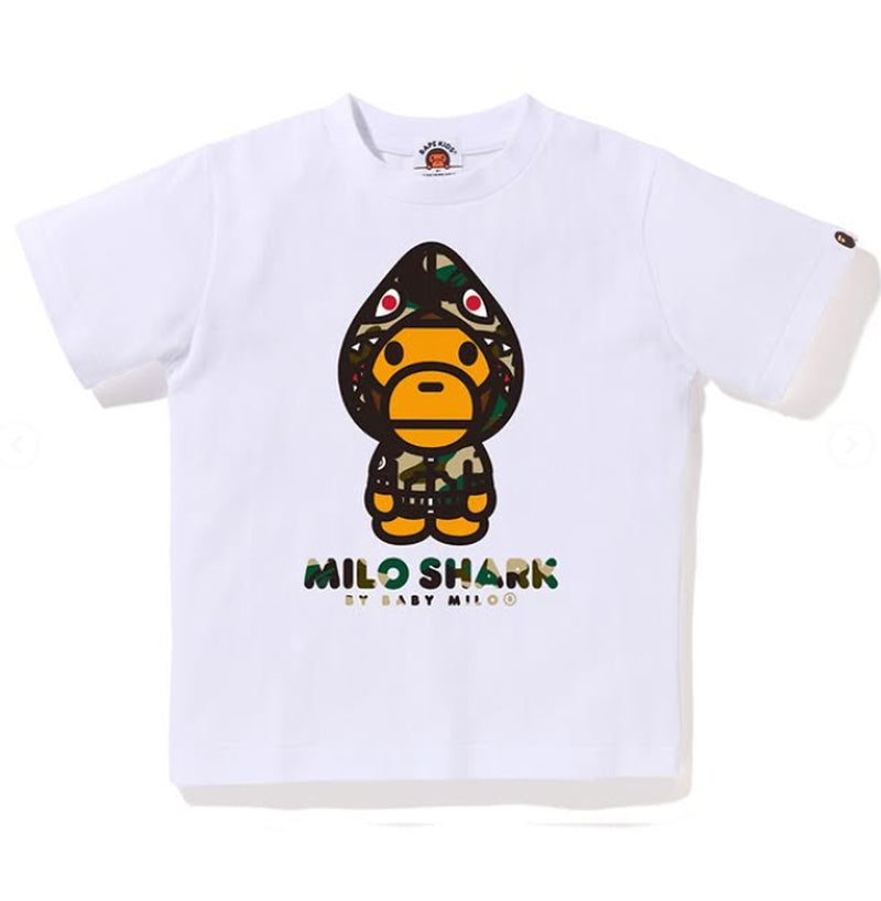 A BATHING APE BAPE KIDS 1ST CAMO MILO SHARK TEE