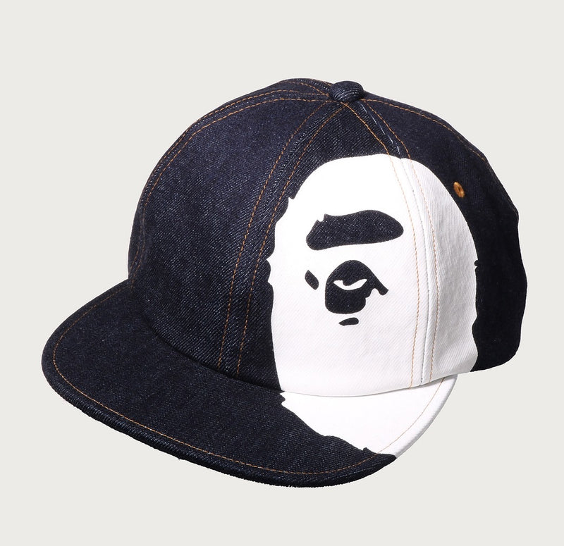 A BATHING APE APE HEAD DENIM PANEL CAP
