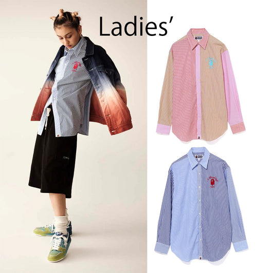 A BATHING APE Ladies' COLLEGE MULTI STRIPED OVERSIZED SHIRT