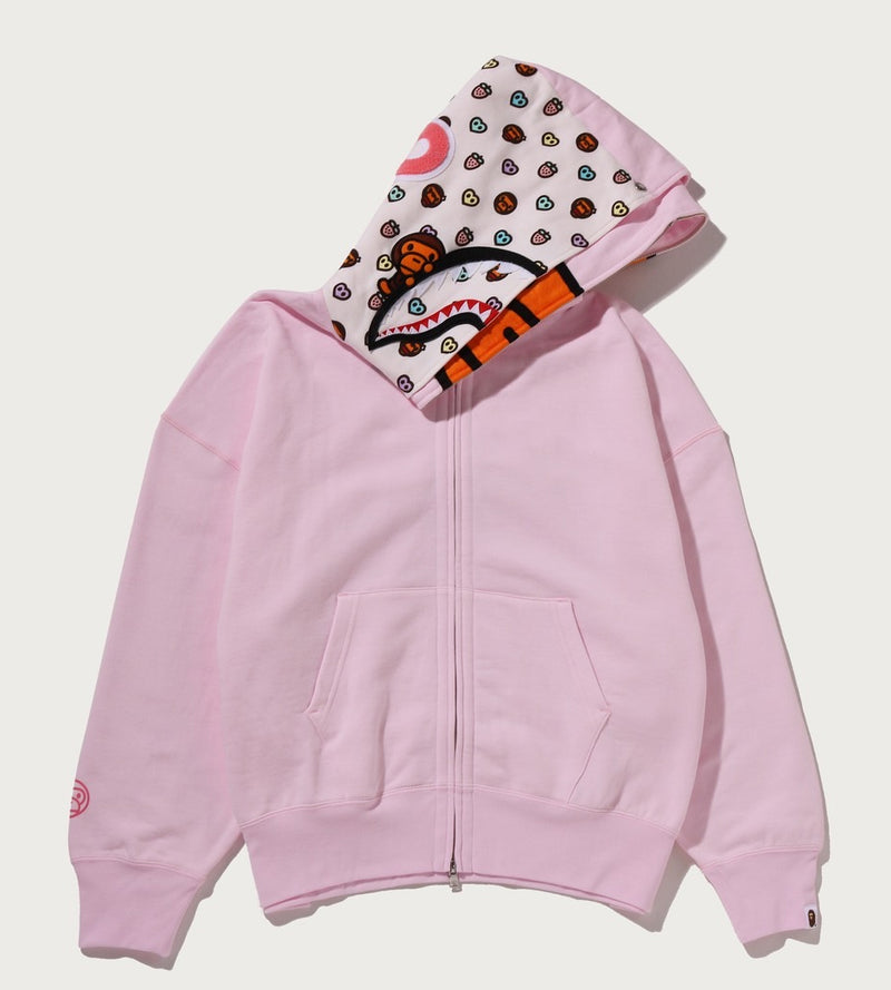 A BATHING APE Ladies' MILO SHARK OVERSIZED FULL ZIP DOUBLE HOODIE
