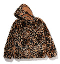 A BATHING APE WILD LEOPARD PATTERN FAUX FUR SHARK FULL ZIP JACKET