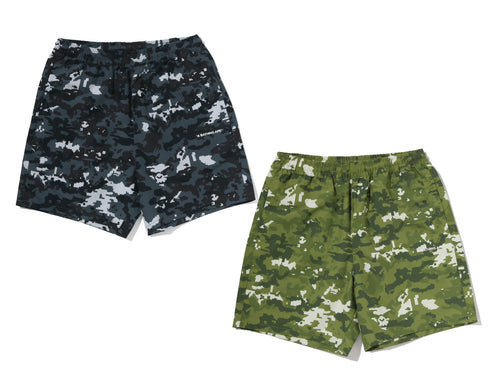 A BATHING APE MULTI PIXEL CAMO RELAXED FIT BEACH SHORTS