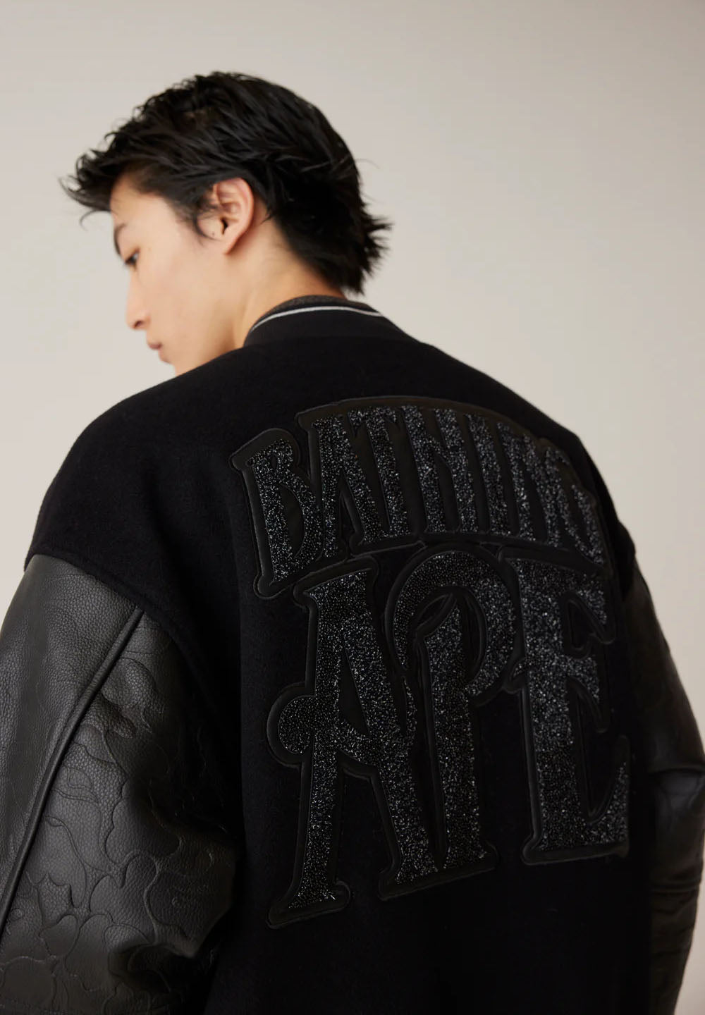 A BATHING APE LINE CAMO MULTI LOGO WOOL VARSITY JACKET 