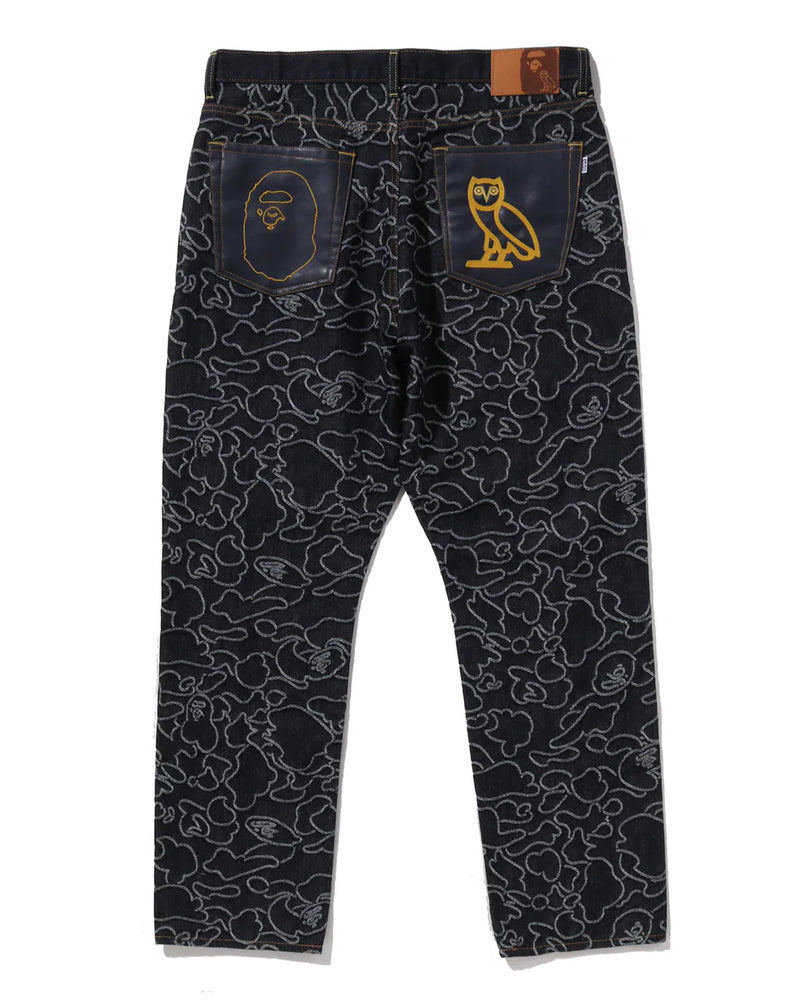 A BATHING APE BAPE x OVO NEON 1ST CAMO JACQUARD DENIM PANTS