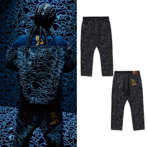 A BATHING APE BAPE x OVO NEON 1ST CAMO JACQUARD DENIM PANTS