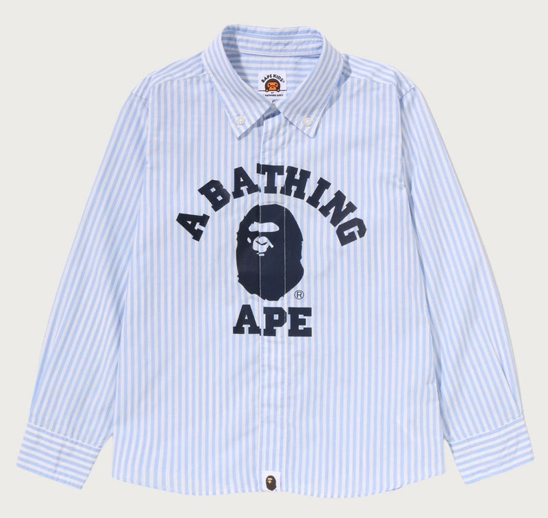 A BATHING APE BAPE KIDS COLLEGE STRIPE OXFORD BD LS SHIRT