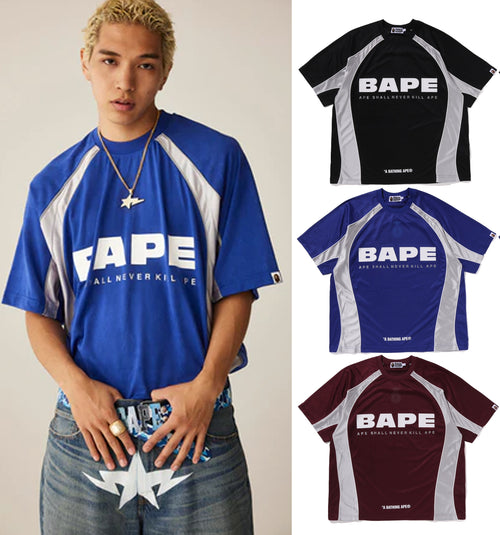 A BATHING APE SOLID CAMO JACQUARD MULTI LOGO RELAXED FIT FOOTBALL JERSEY
